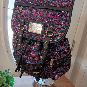 JUICY COUTURE PINK/BLUE/RASPBERRY SEQUIN FOLD OVER LARGE BACKPACK